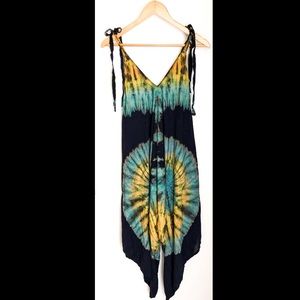 Hippie tie-dye overalls